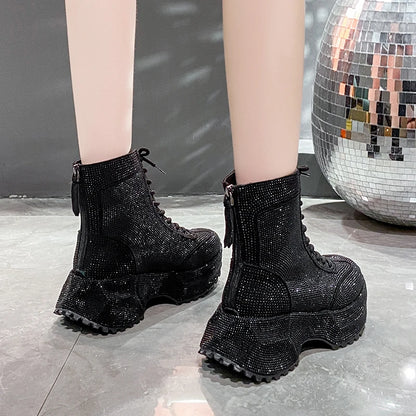 Bellanica - Women’s casual rhinestone height-increasing boots