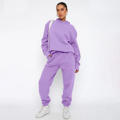 Bellanica - Women's Solid Hooded Sweatshirt Set