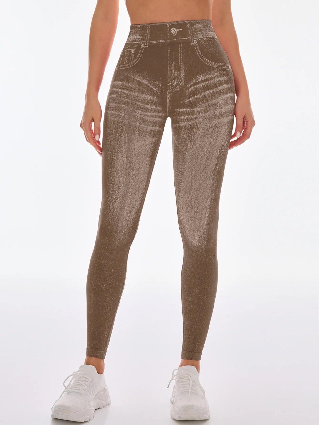 Bellanica - Faux Denim V-Back Gym Leggings