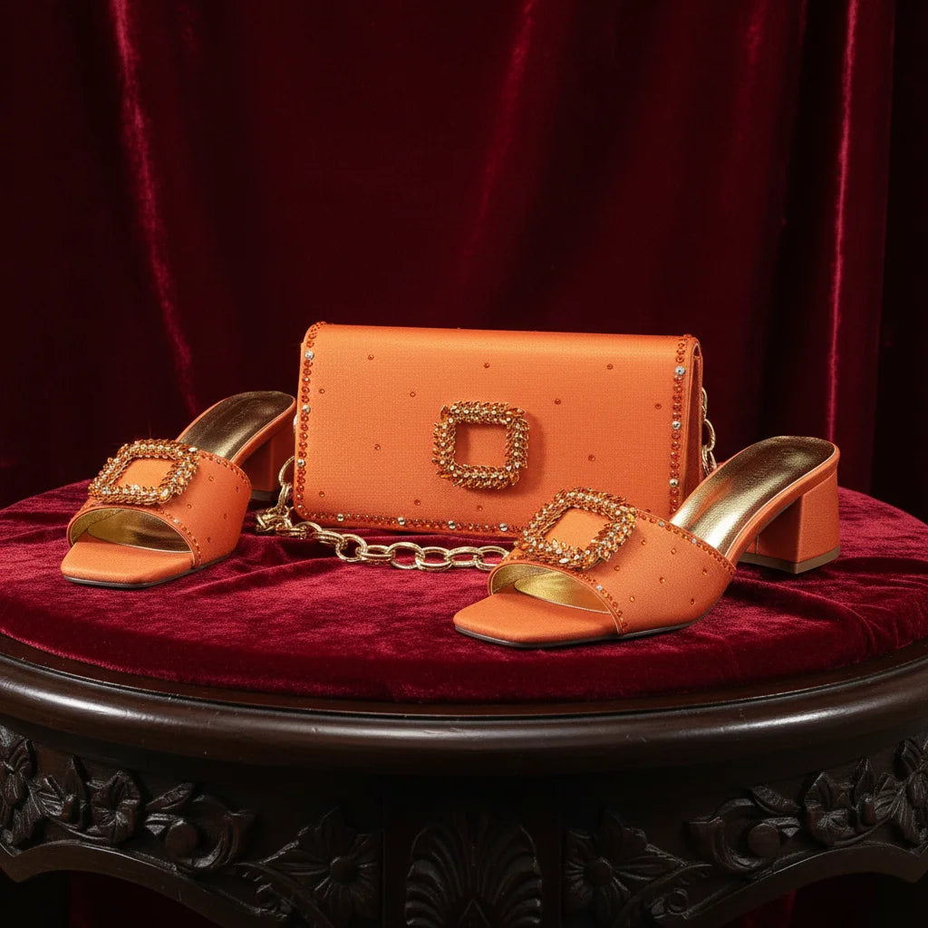 Rhinestone Heels with Luxury Handbag