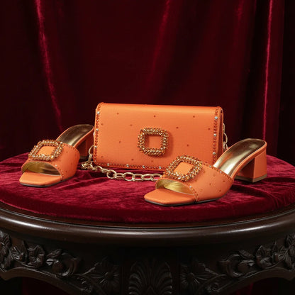 Rhinestone Heels with Luxury Handbag