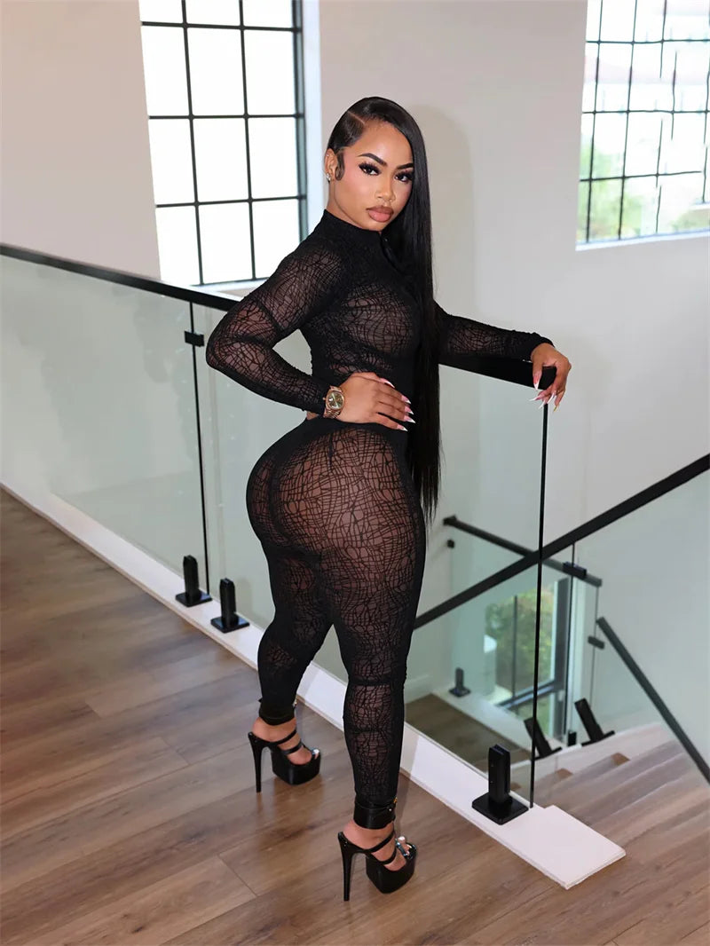 Bellanica - Ensemble deux pièces crop en maille transparente clubwear