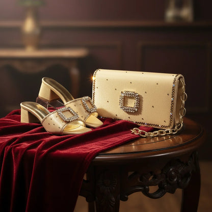Rhinestone Heels with Luxury Handbag