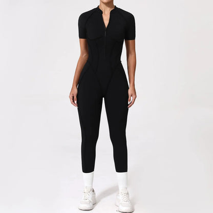Bellanica - Seamless Zipper Yoga Gym Jumpsuit