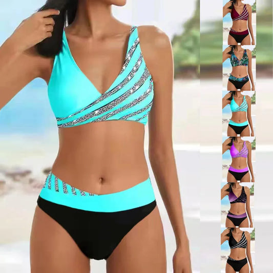 Bellanica - Shiny Print Lace-Up Bikini Set