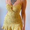 Floral Lace-Up Ruffle Mini Dress