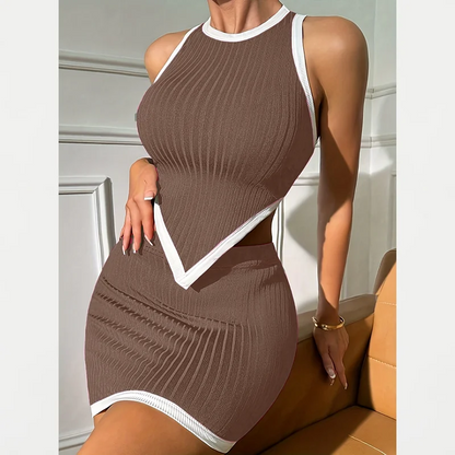 Elegant Ribbed Vest Skirt Summer Set