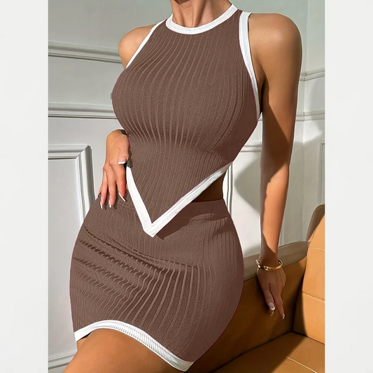 Elegant Ribbed Vest Skirt Summer Set