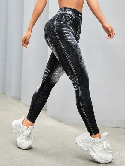 Bellanica - Faux Denim V-Back Gym Leggings