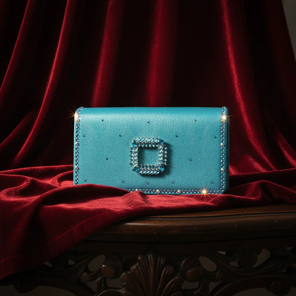 Bellanica - Escarpins argentés ornés de strass, avec sac à main de luxe