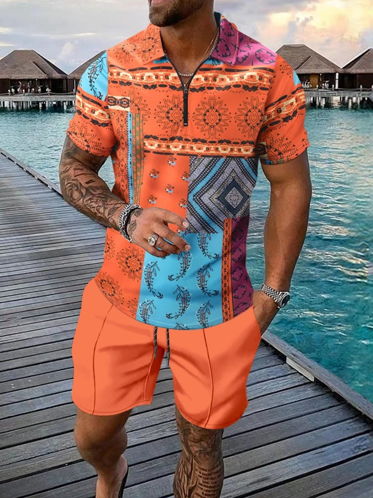 Bellanica - Men's 3D Print Polo Short Set