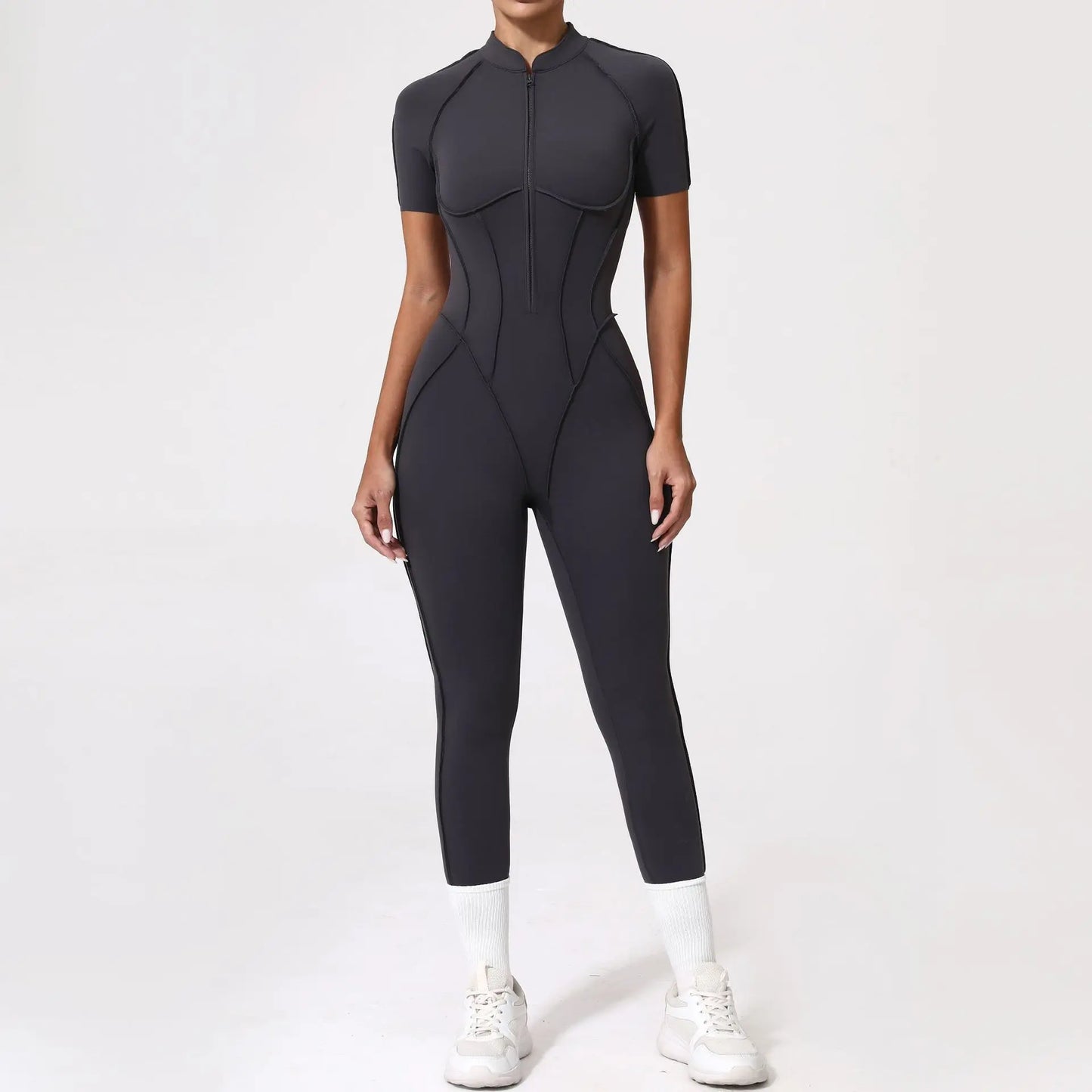 Bellanica - Seamless Zipper Yoga Gym Jumpsuit