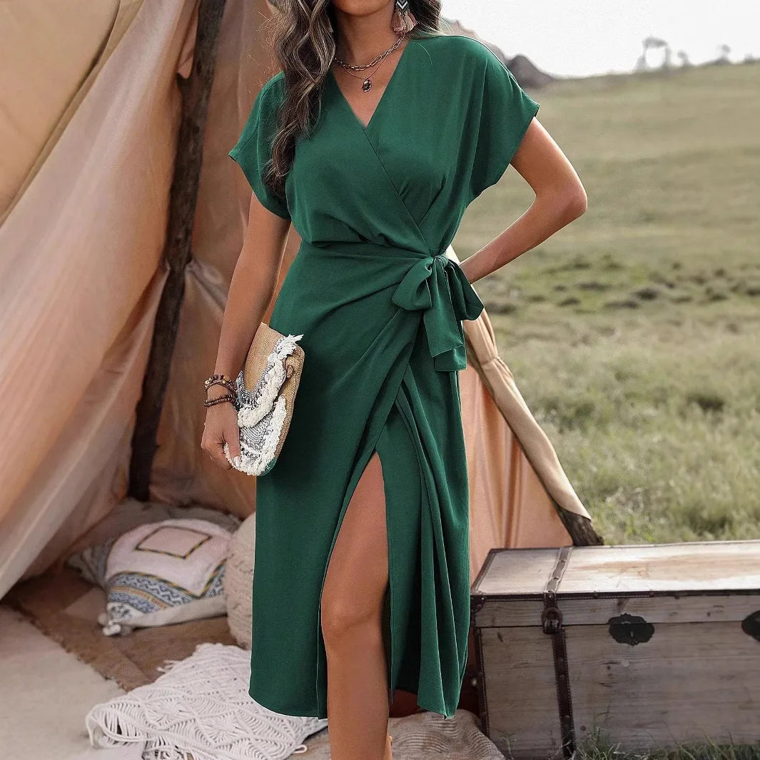 Bellenica - Elegant Summer V-Neck Wrap Dress