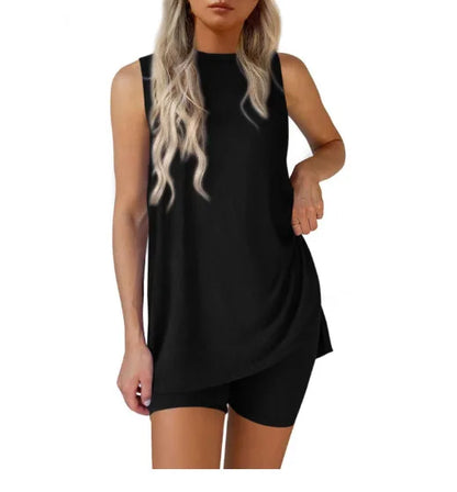 Sleeveless Slit Tank Shorts Set