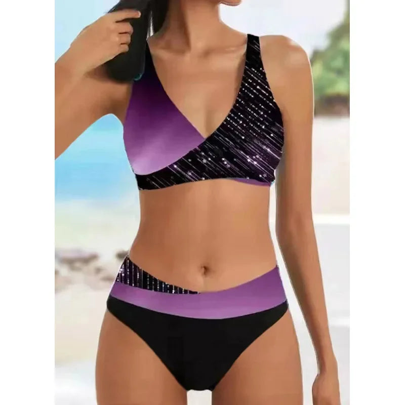 Bellanica - Shiny Print Lace-Up Bikini Set
