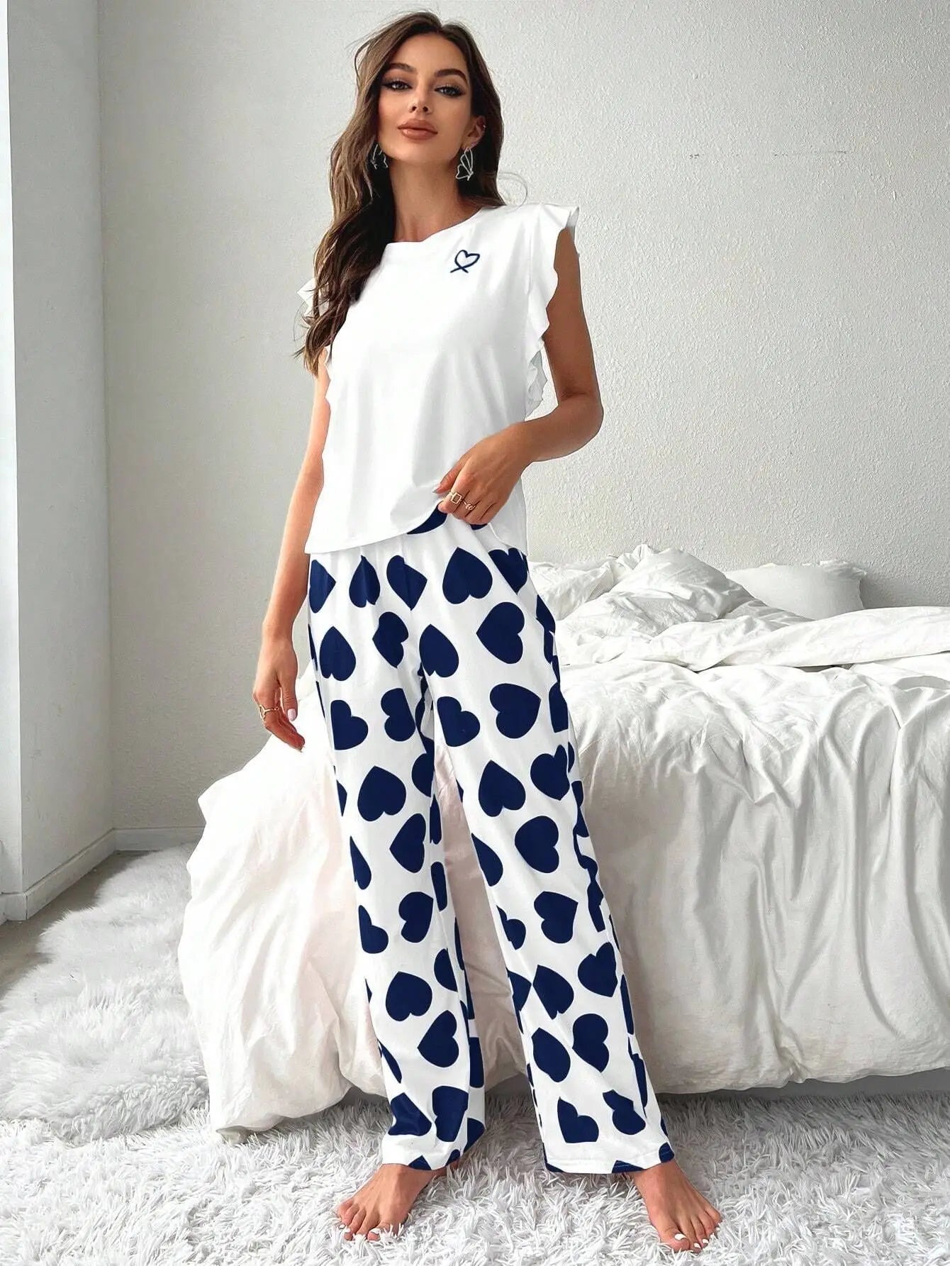Bellanica - Pyjama-Set mit Herzaufdruck, Loungewear, bequem