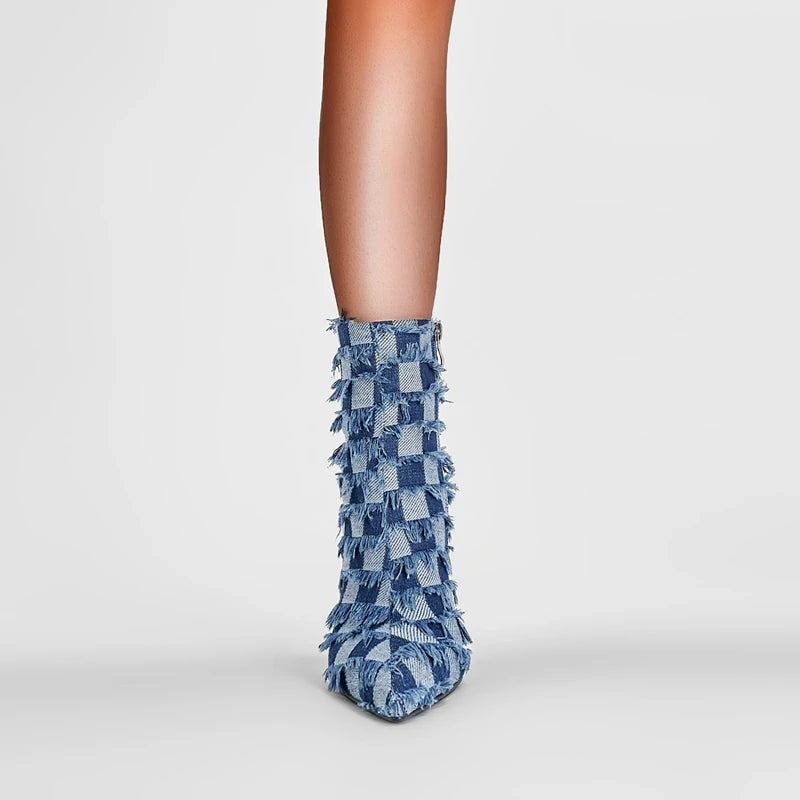 Bellanica - Denim plaid high-heel boots