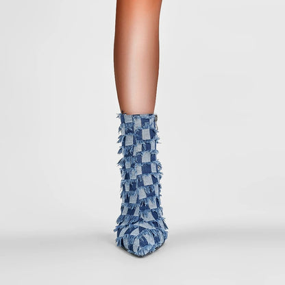 Bellanica - Denim plaid high-heel boots