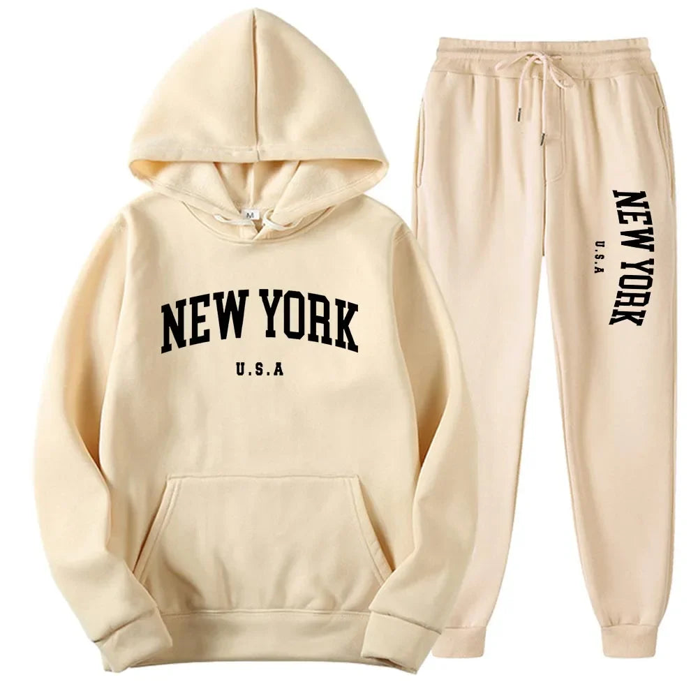 Bellanica - New York Print Casual Hoodie Set