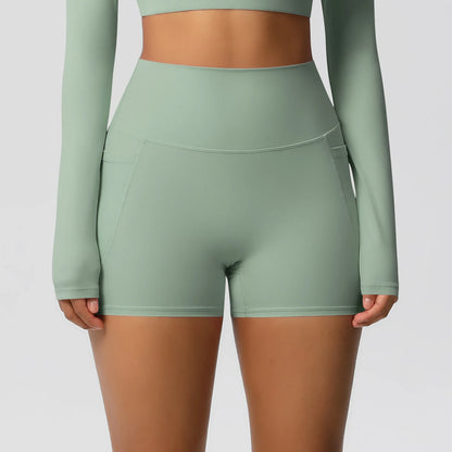 Bellanica - High-waist pocketed squat-proof shorts