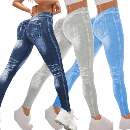 Bellanica - Seamless Faux Jeans Fitness Leggings