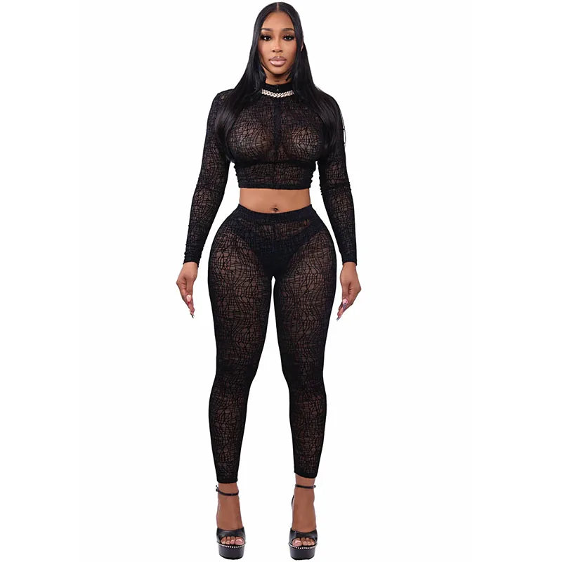 Bellanica - Ensemble deux pièces crop en maille transparente clubwear