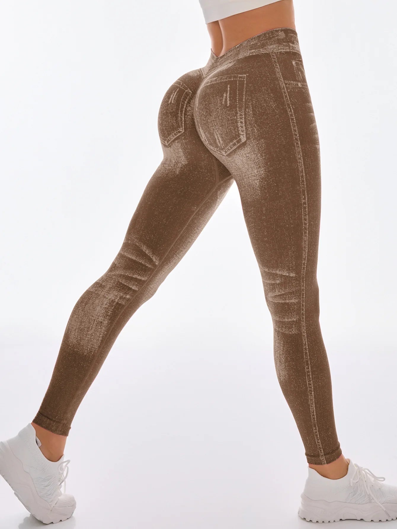 Bellanica - Faux Denim V-Back Gym Leggings