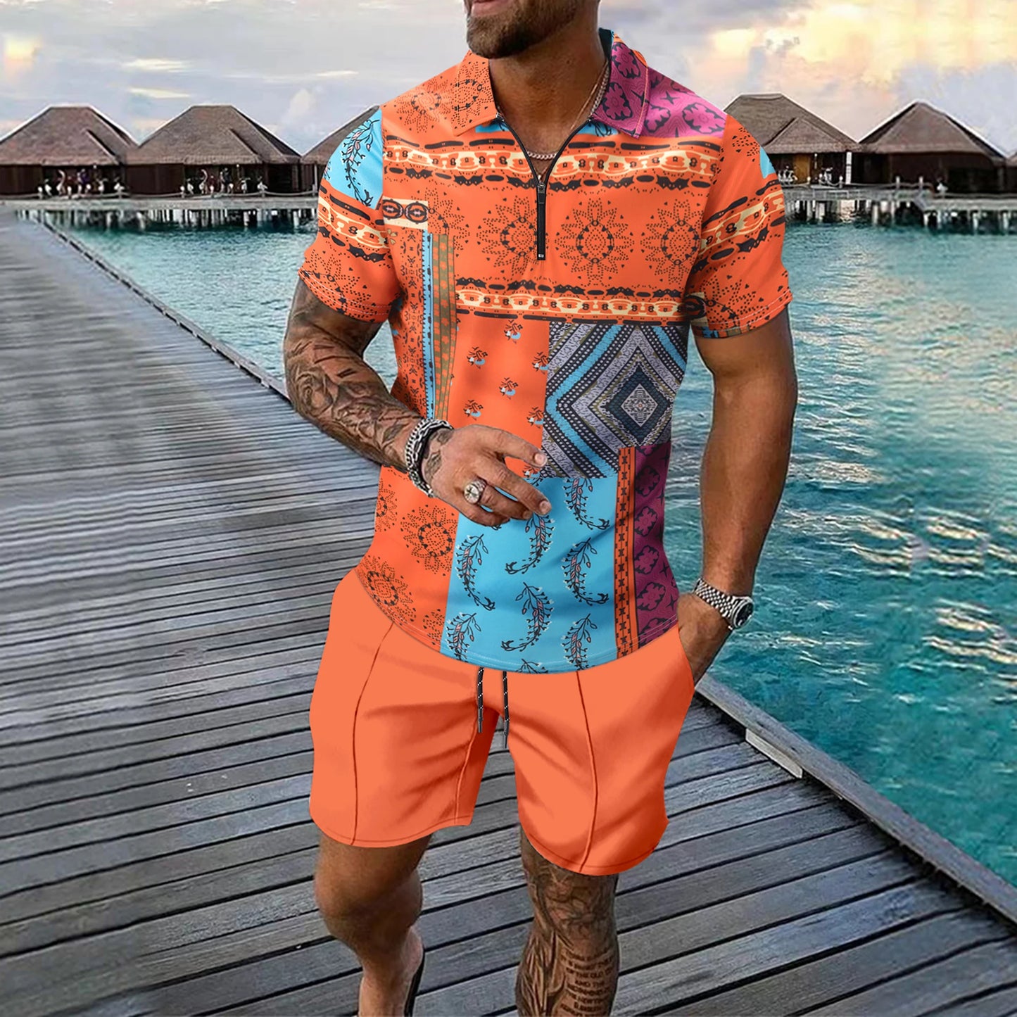 Bellanica - Men's 3D Print Polo Short Set