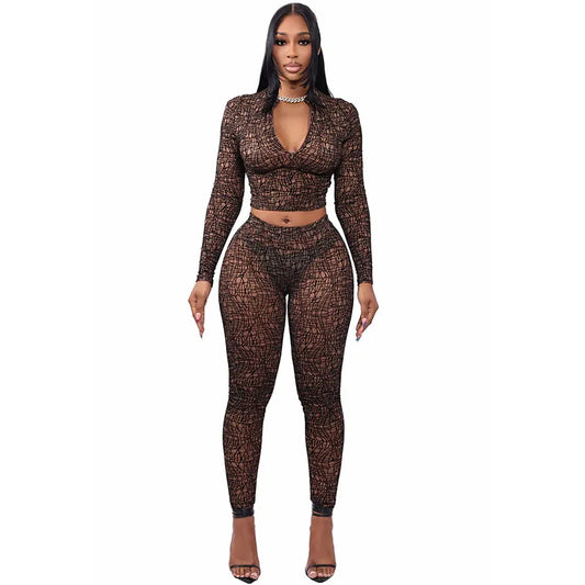 Sheer Mesh Two-Piece Clubwear Crop Set