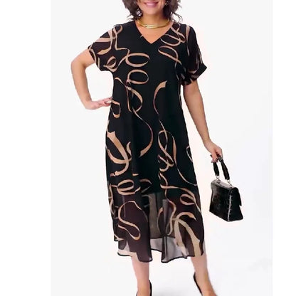 Vintage Floral V-Neck Chiffon Maxi Dress
