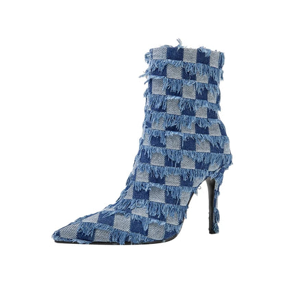 Bellanica - Denim plaid high-heel boots