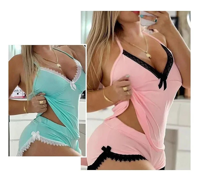 Lace Trim Plus-Size Nightgown Set