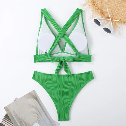 Bellanica - Crinkled High-Cut Bikini Set