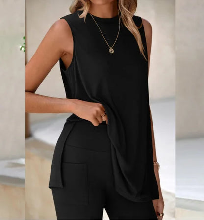Sleeveless Slit Tank Shorts Set