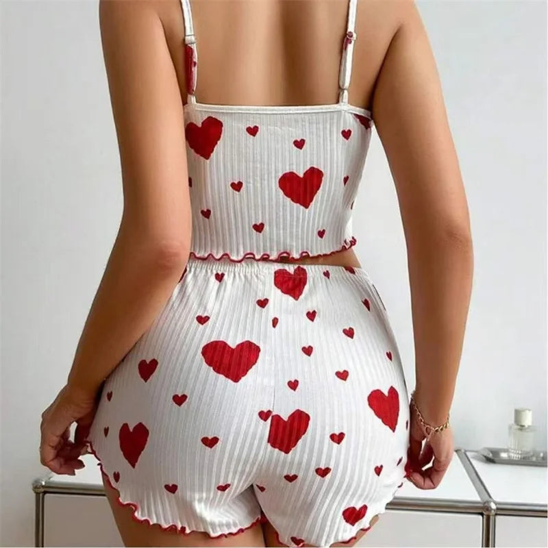 Women's Heart Print Pajama Set