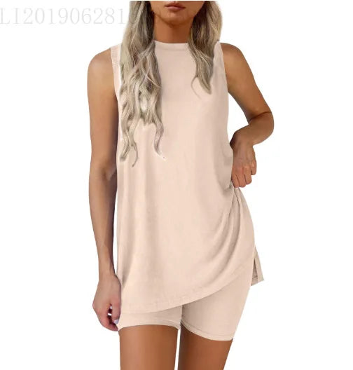 Sleeveless Slit Tank Shorts Set