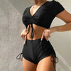 V-Neck Short-Sleeve High-Waist Bikini Set