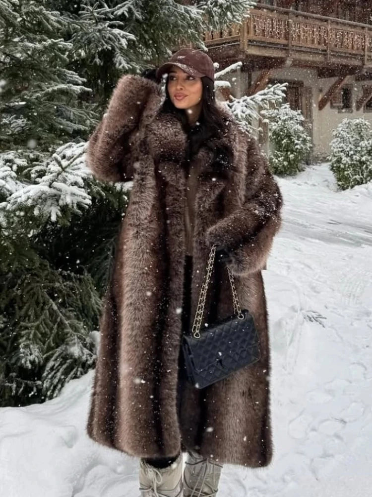 Bellanica - Women's Casual Lapel Faux Fur Long Coat