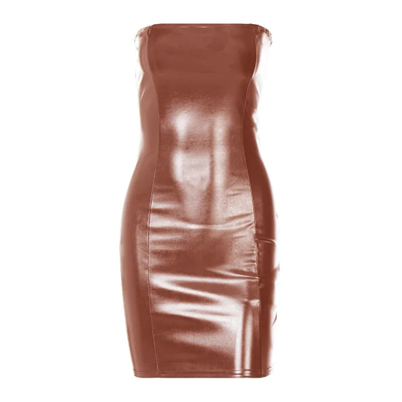 Bellanica - Sexy Strapless PU Leather PU Summer Dress