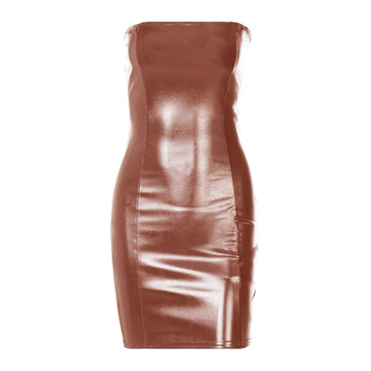 Bellanica - Sexy Strapless PU Leather PU Summer Dress