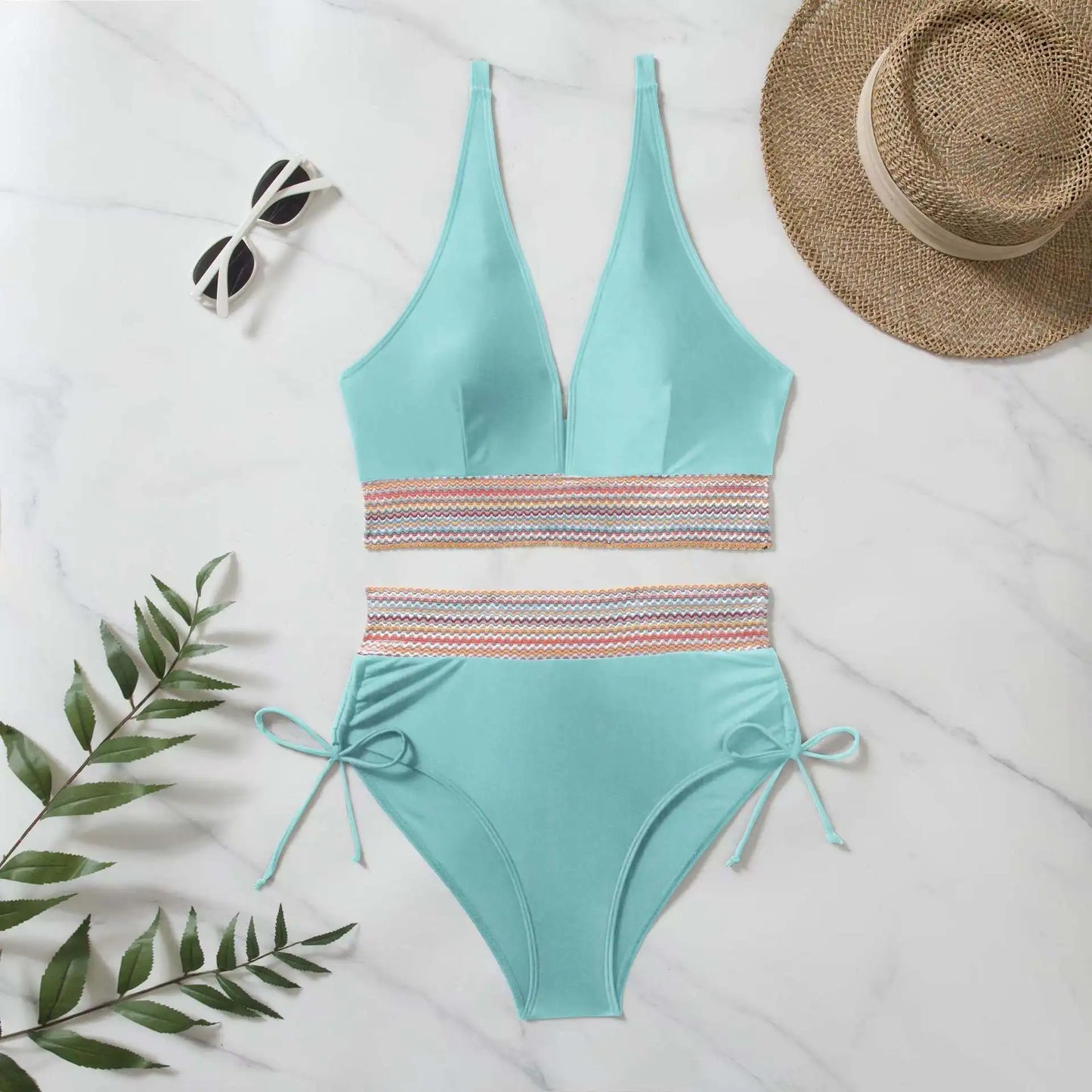 Bellanica - Drawstring High-Waist Bikini Set