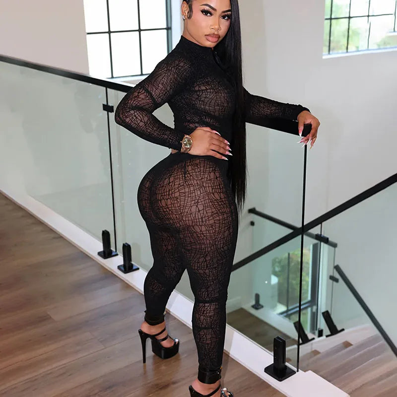 Sheer Mesh Two-Piece Clubwear Crop Set