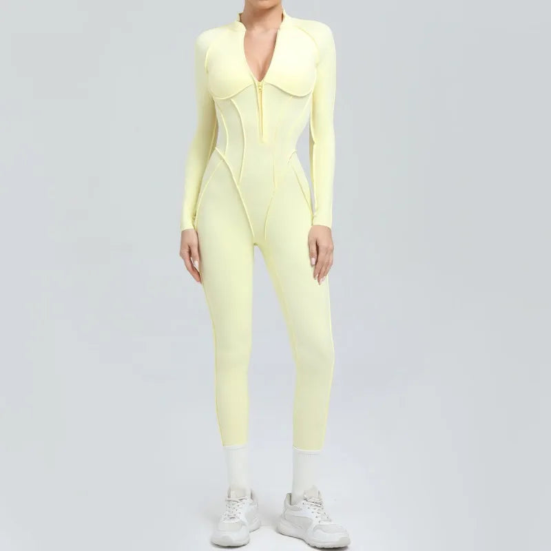 Bellanica - Seamless Zipper Yoga Gym Jumpsuit