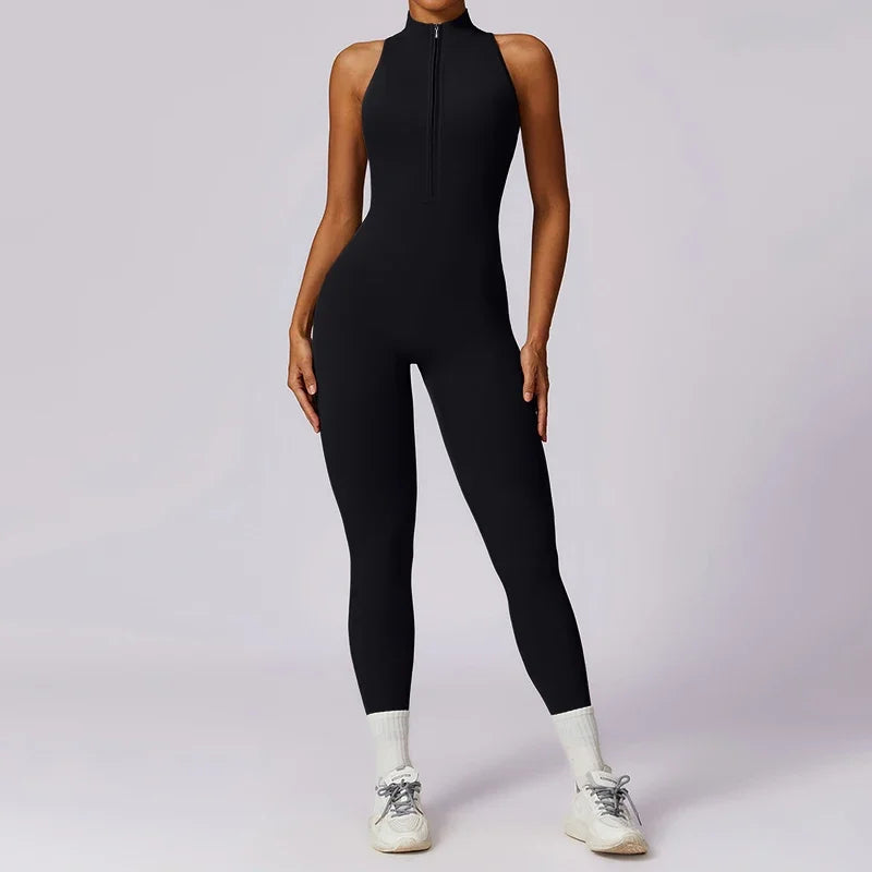 Bellanica - Backless Scrunch Zip Gym Jumpsuit