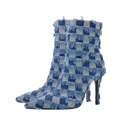 Bellanica - Denim plaid high-heel boots