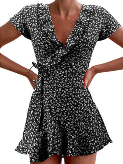 Bellanica - Floral Ruffle V-Neck Mini Dress
