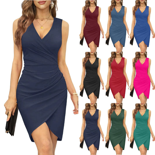 Sleeveless V-Neck Ruched Bodycon Dress