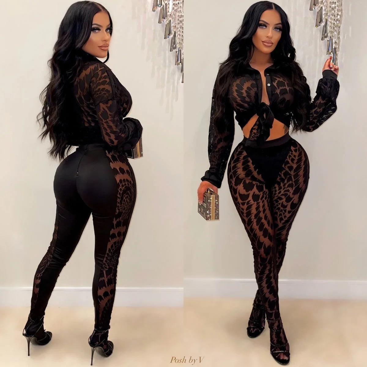 Mesh Crop Top Pants Streetwear Set