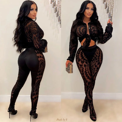 Mesh Crop Top Pants Streetwear Set