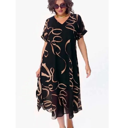 Vintage Floral V-Neck Chiffon Maxi Dress